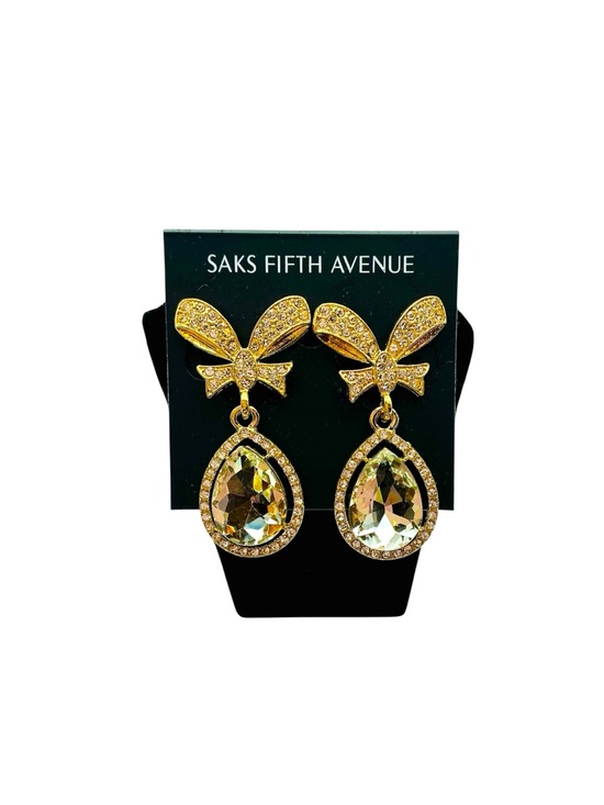 Saks Fifth Avenue Jewelry - Saks Fifth Avenue Gold Plated & Clear Crystal Bow Knot Teardrop Costume Jewelry